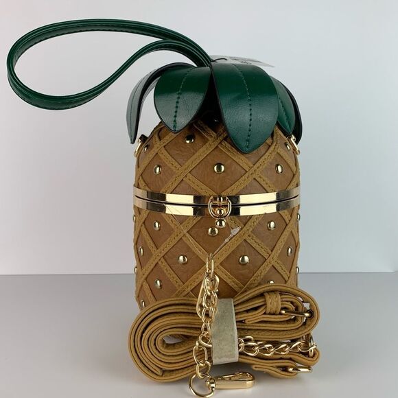 NWT Unique Pineapple Shaped Small Faux Leather Studded Crossbody Handbag - Picture 2 of 12